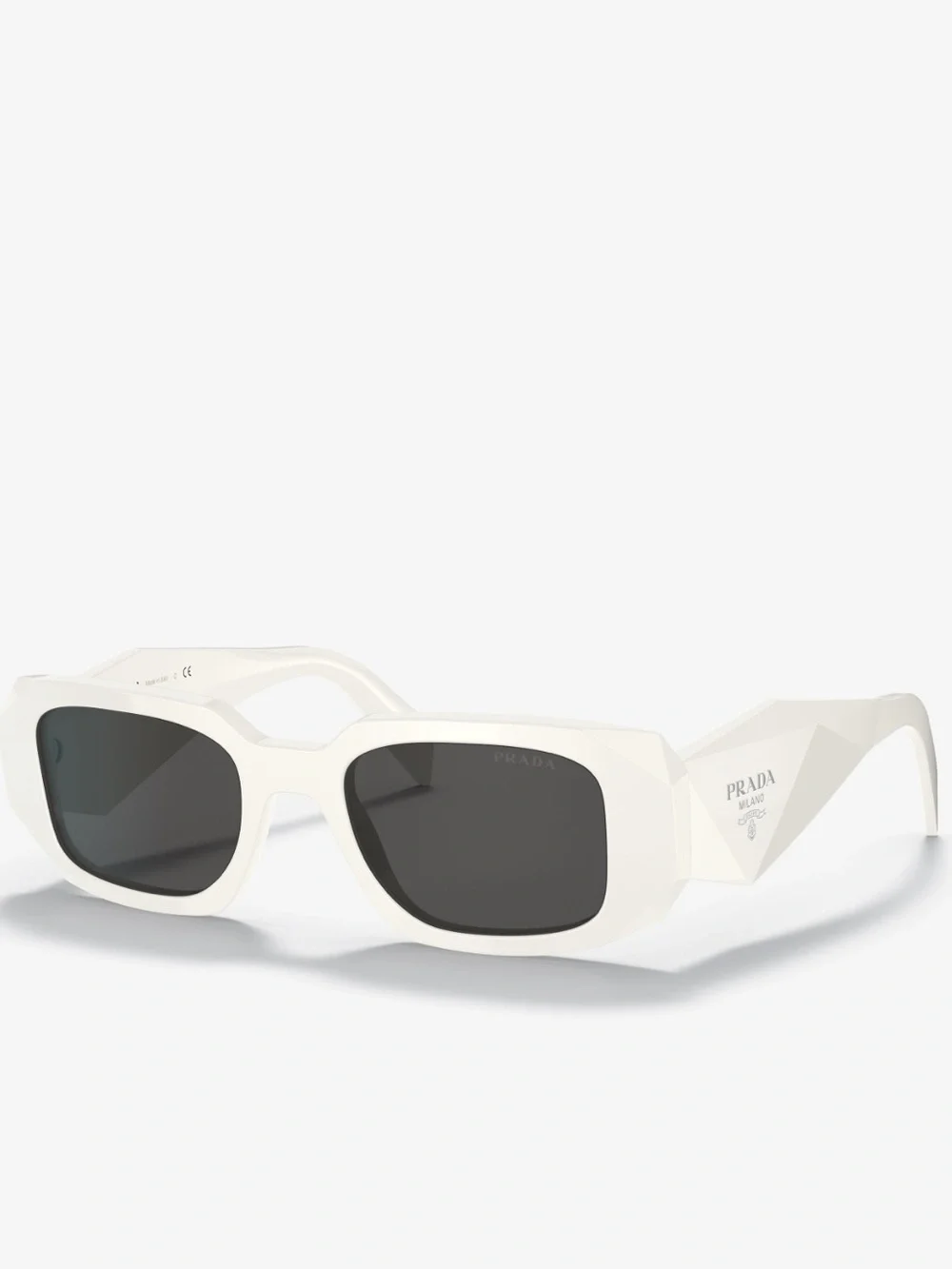 Prada White Rectangular-Edge Sunglasses with Black Lenses
